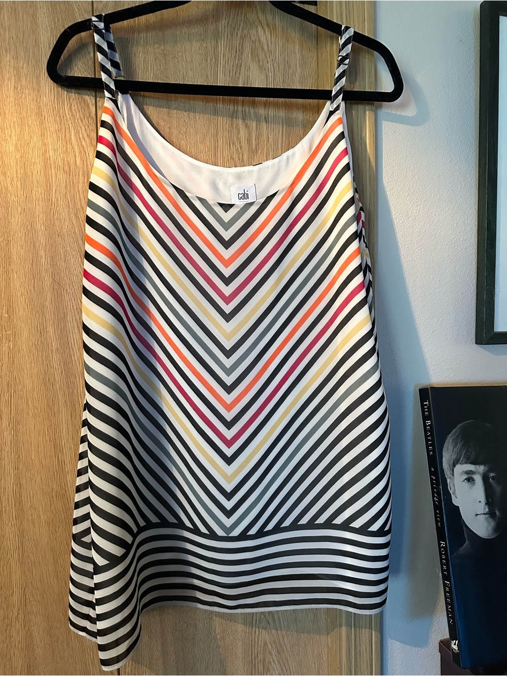 CAbi Striped A-Line tank with adjustable straps and liner.